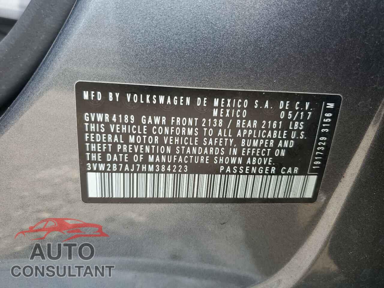 VOLKSWAGEN JETTA 2017 - 3VW2B7AJ7HM384223