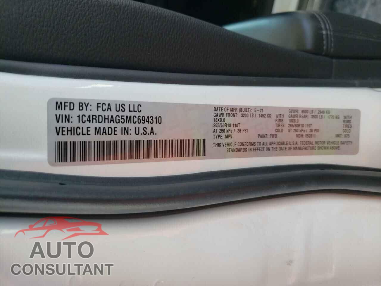 DODGE DURANGO 2021 - 1C4RDHAG5MC694310