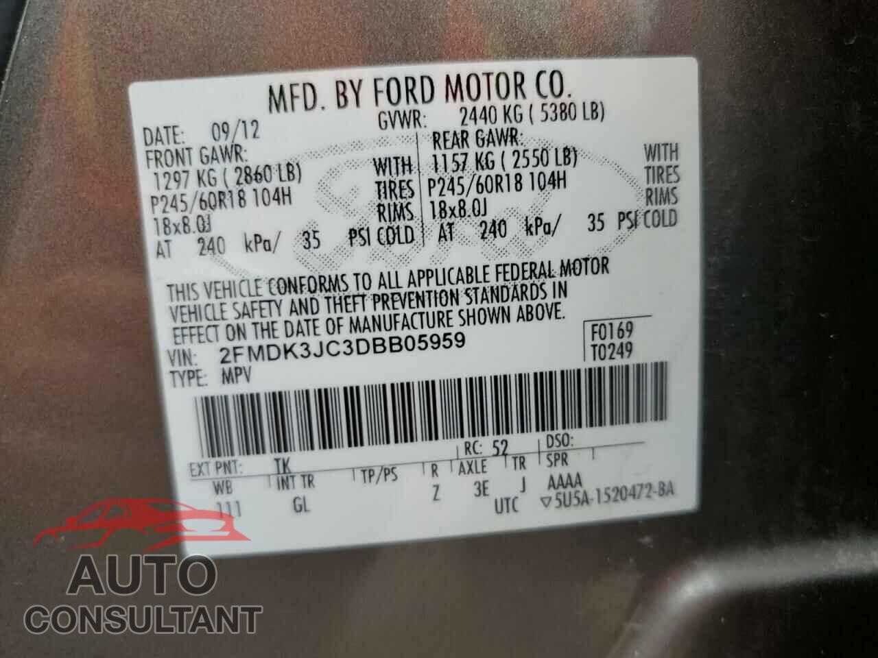 FORD EDGE 2013 - 2FMDK3JC3DBB05959