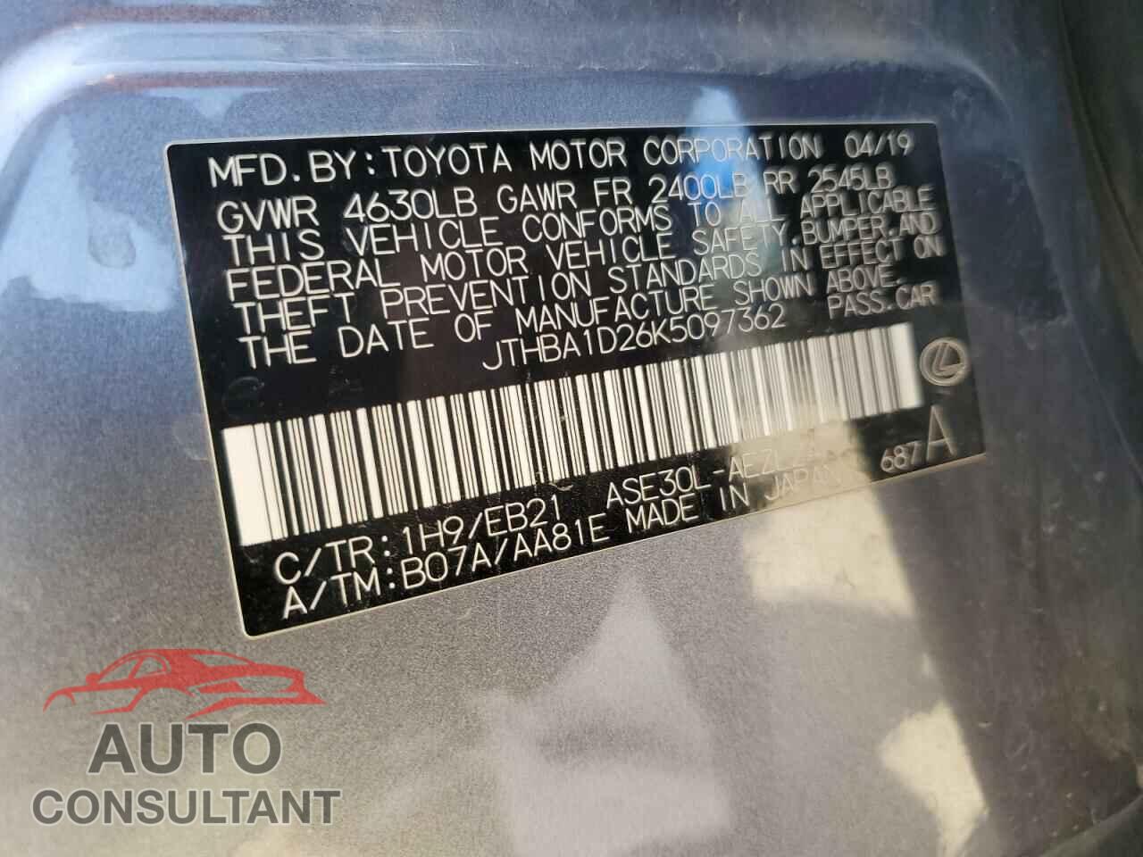 LEXUS IS 2019 - JTHBA1D26K5097362