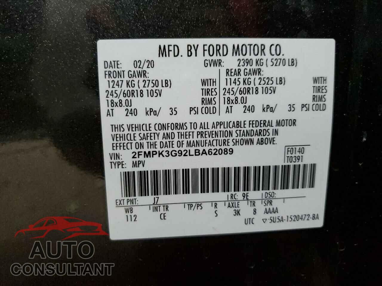 FORD EDGE 2020 - 2FMPK3G92LBA62089