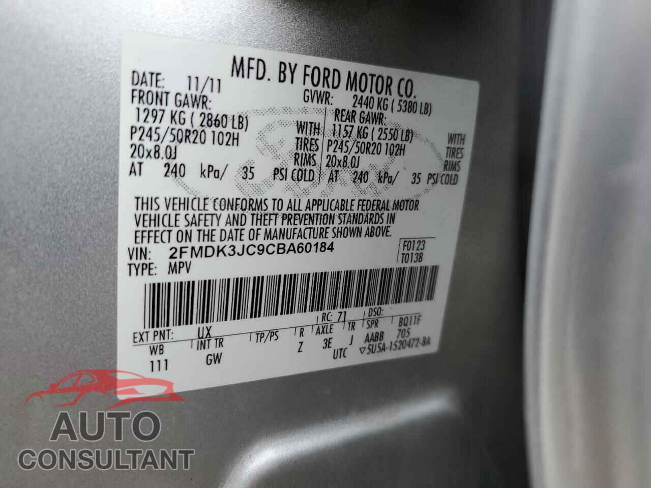 FORD EDGE 2012 - 2FMDK3JC9CBA60184