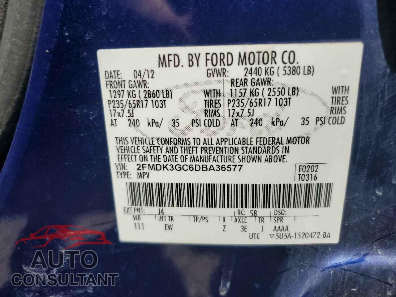 FORD EDGE 2013 - 2FMDK3GC6DBA36577