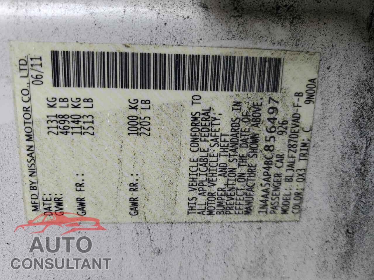 NISSAN MAXIMA 2011 - 1N4AA5AP4BC856497