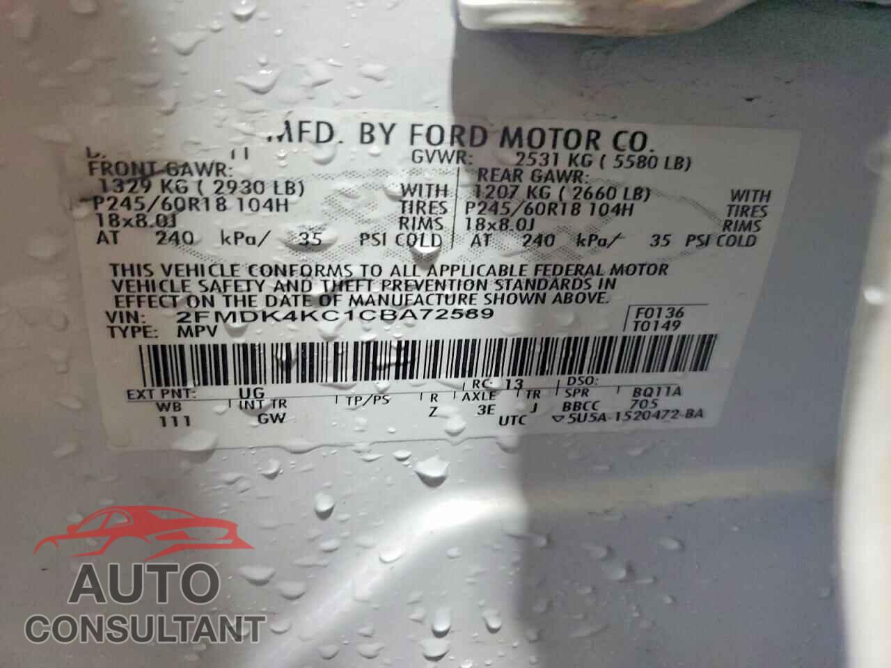 FORD EDGE 2012 - 2FMDK4KC1CBA72589
