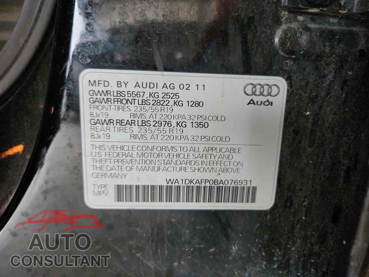 AUDI Q5 2011 - WA1DKAFP0BA076931
