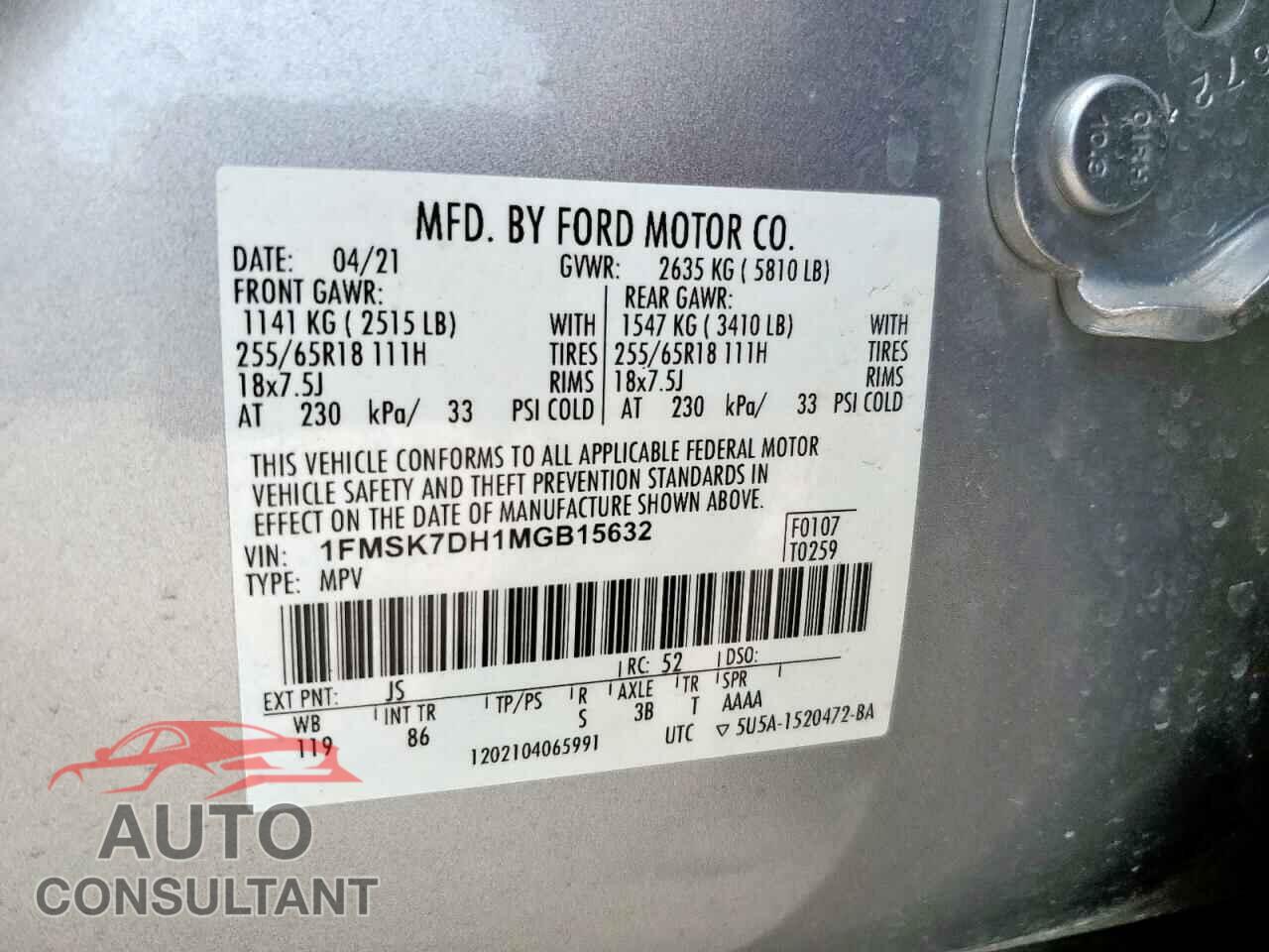 FORD EXPLORER 2021 - 1FMSK7DH1MGB15632