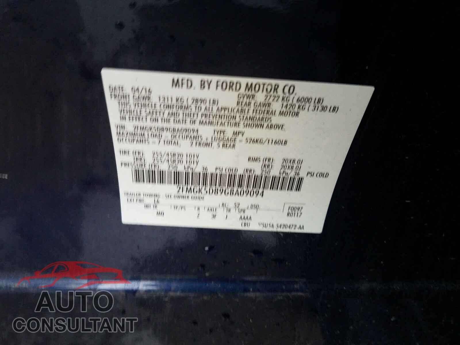 FORD FLEX 2016 - 2FMGK5D89GBA09094