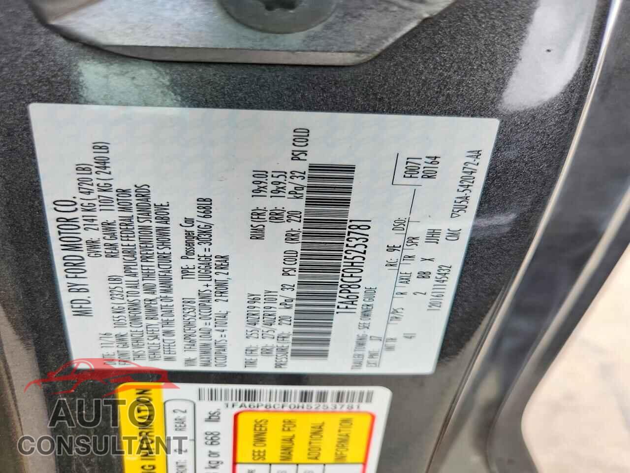 FORD MUSTANG 2017 - 1FA6P8CF0H5253781