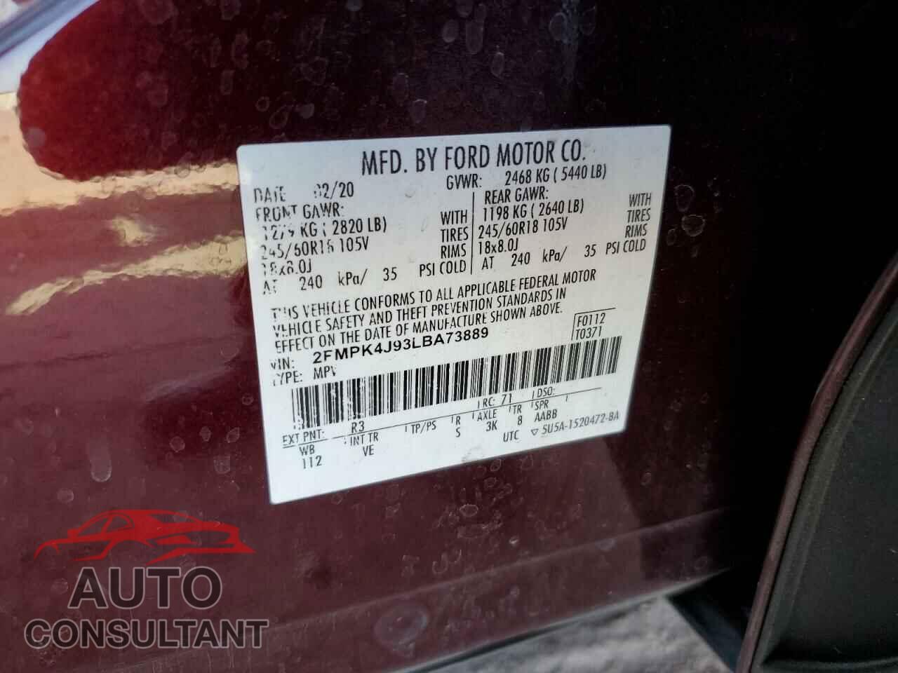 FORD EDGE 2020 - 2FMPK4J93LBA73889