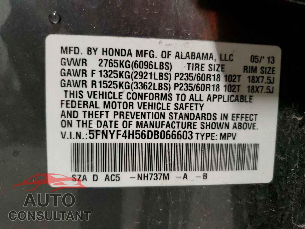 HONDA PILOT 2013 - 5FNYF4H56DB066603