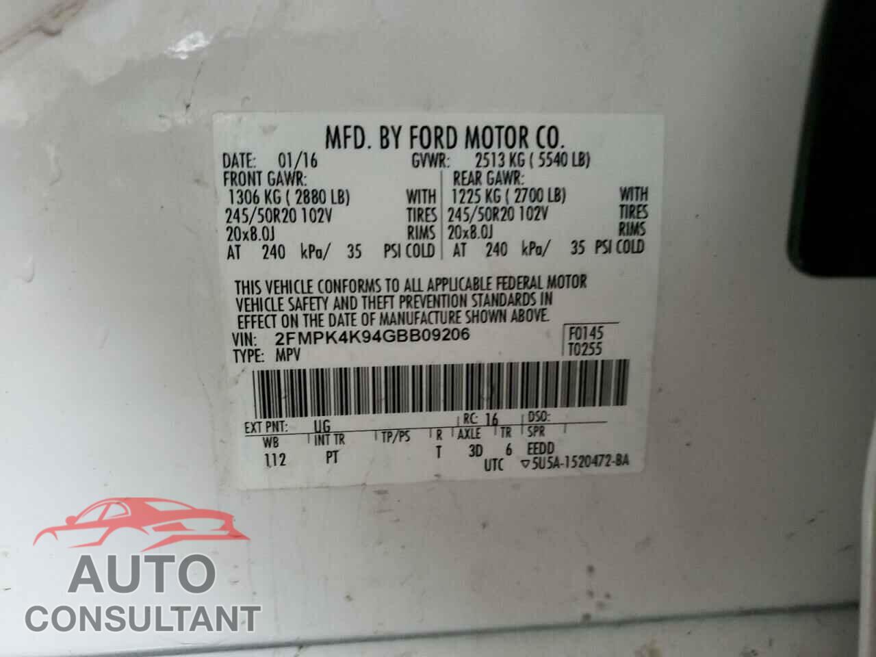 FORD EDGE 2016 - 2FMPK4K94GBB09206