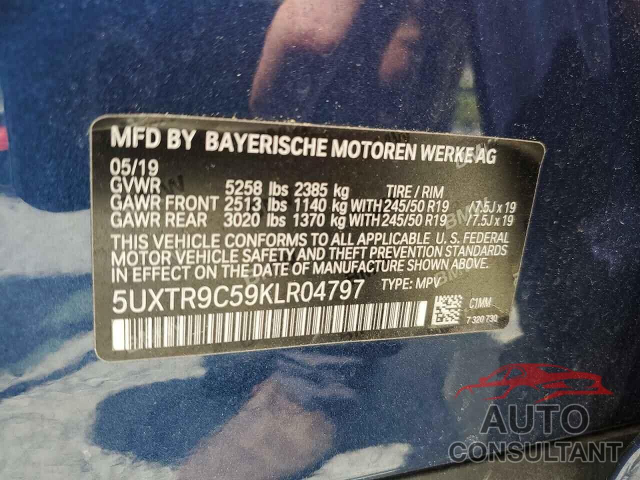 BMW X3 2019 - 5UXTR9C59KLR04797