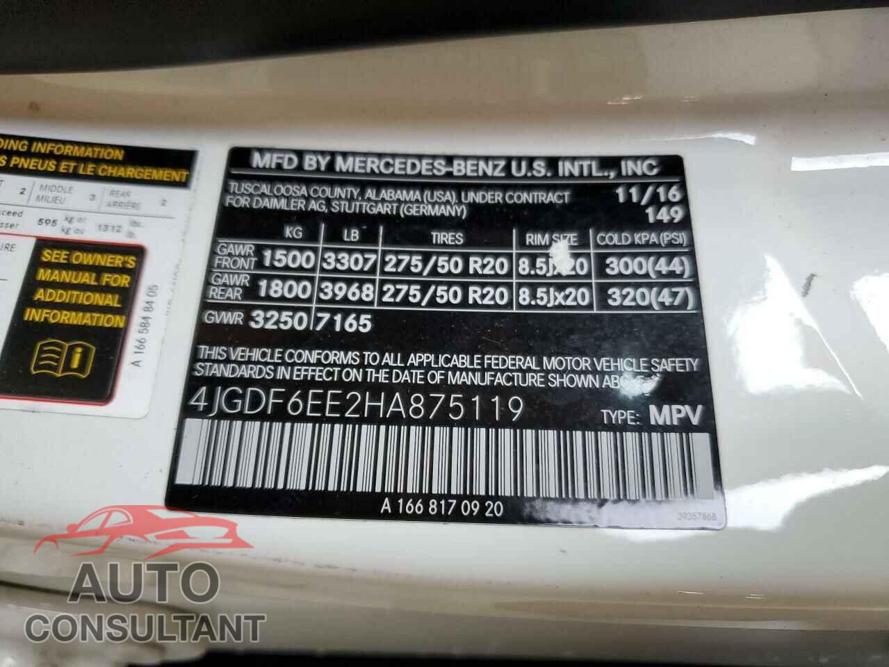 MERCEDES-BENZ GLS-CLASS 2017 - 4JGDF6EE2HA875119