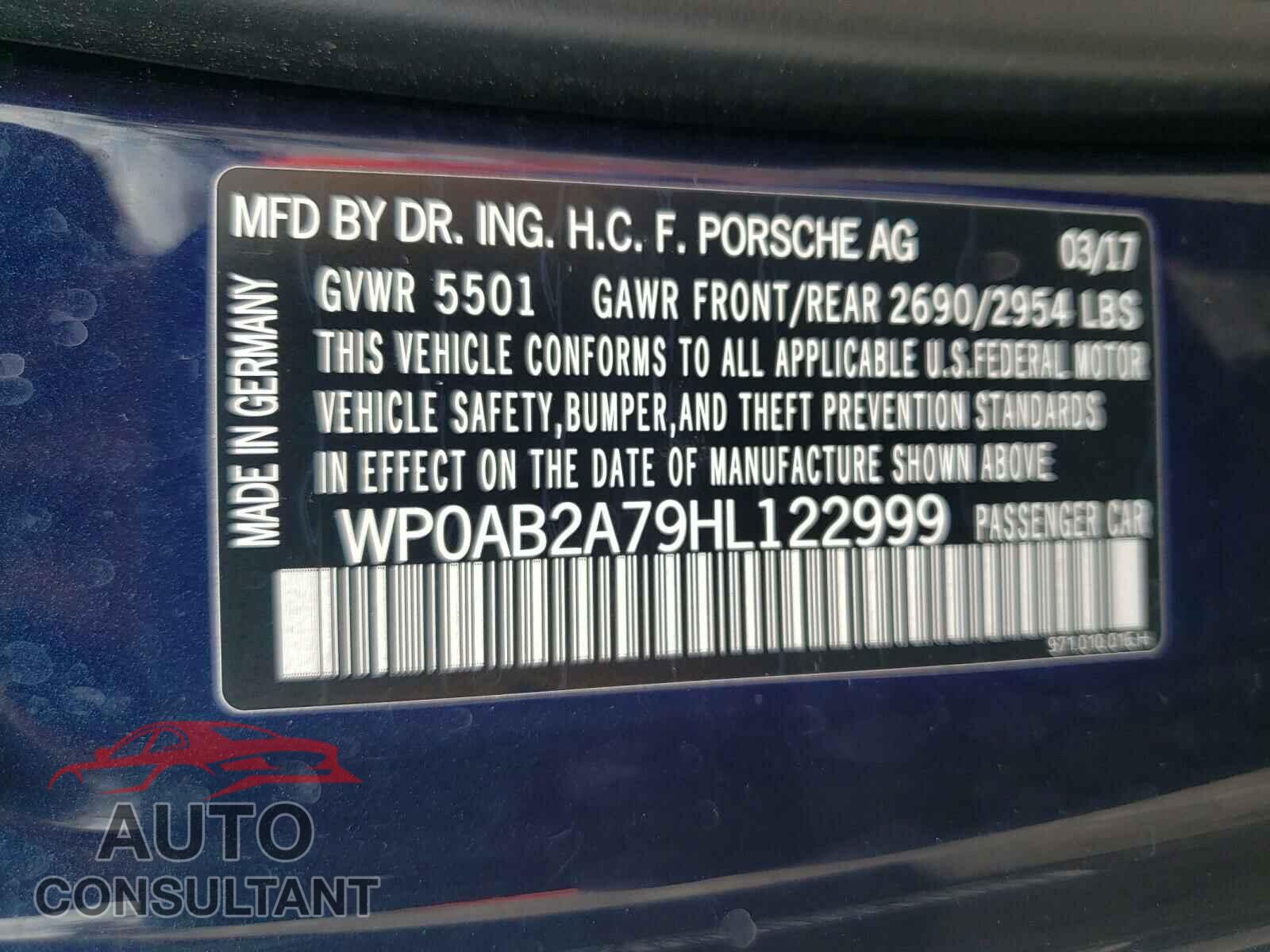 PORSCHE PANAMERA 2017 - WP0AB2A79HL122999