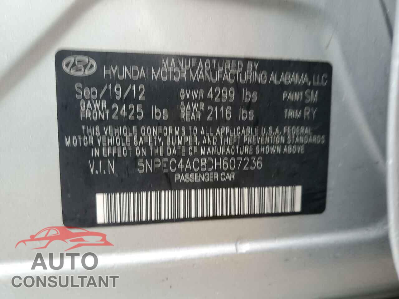 HYUNDAI SONATA 2013 - 5NPEC4AC8DH607236