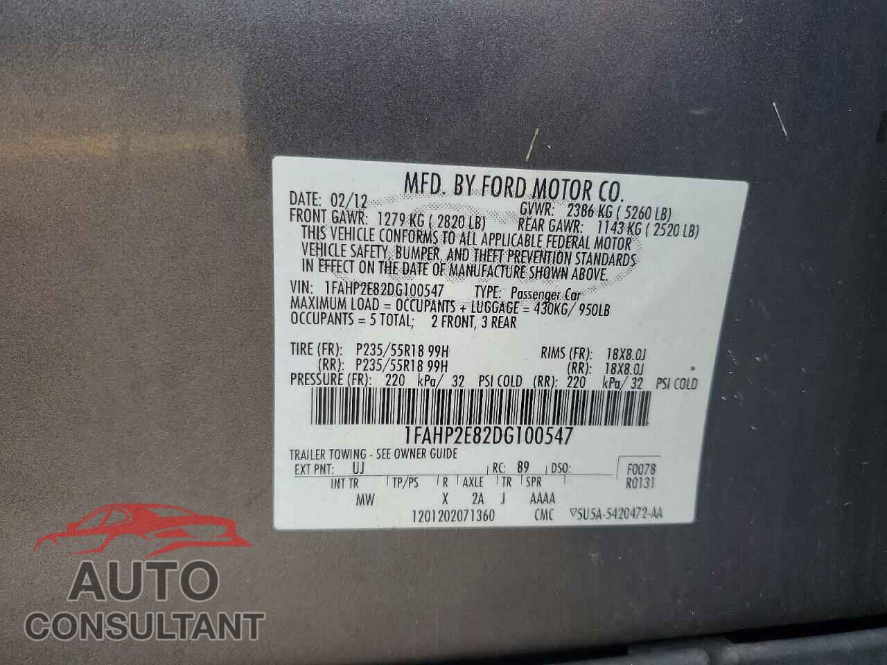 FORD TAURUS 2013 - 1FAHP2E82DG100547