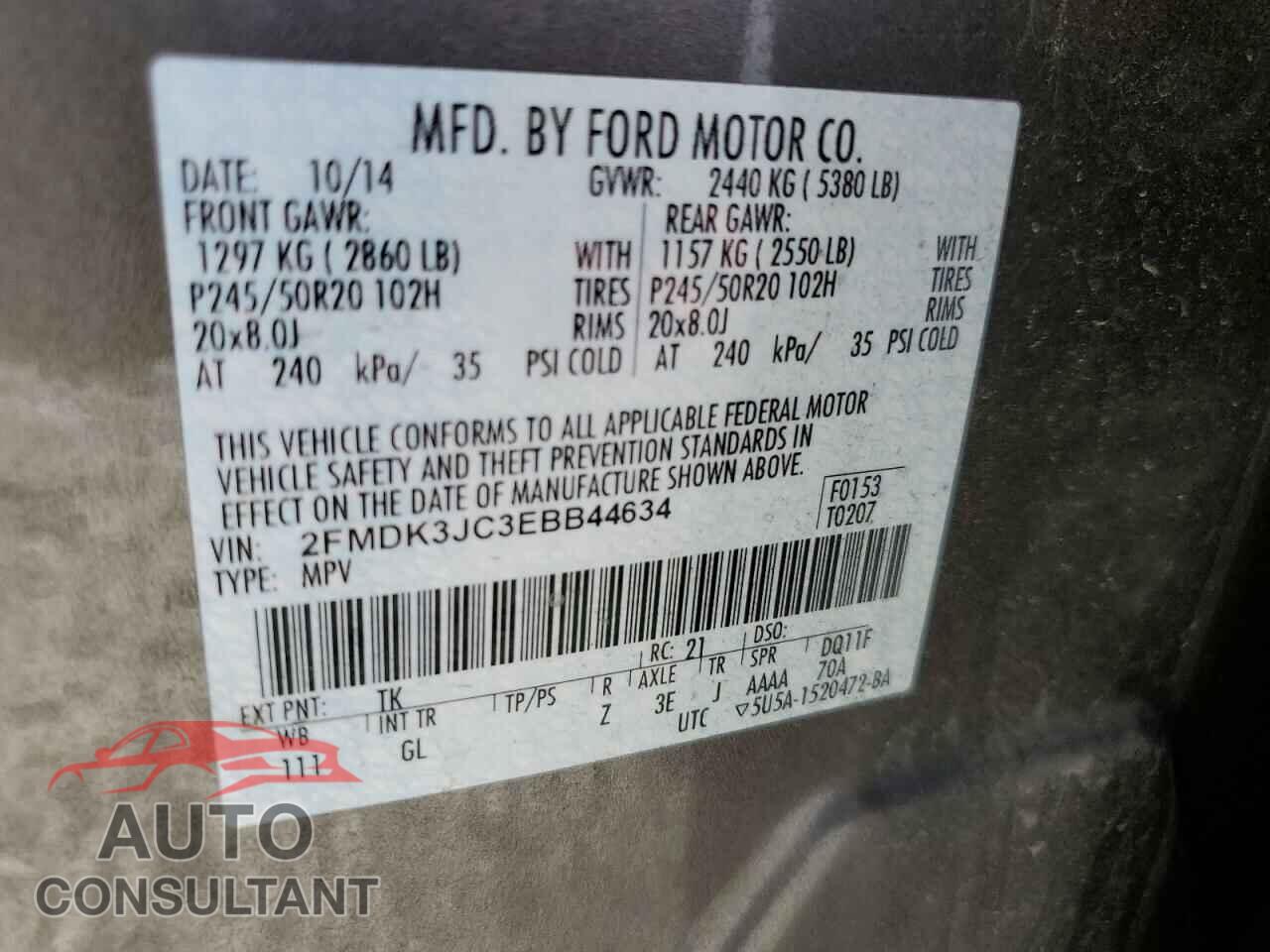 FORD EDGE 2014 - 2FMDK3JC3EBB44634