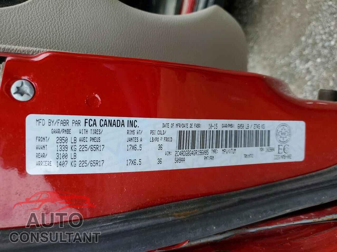 DODGE CARAVAN 2016 - 2C4RDGBG4GR196085