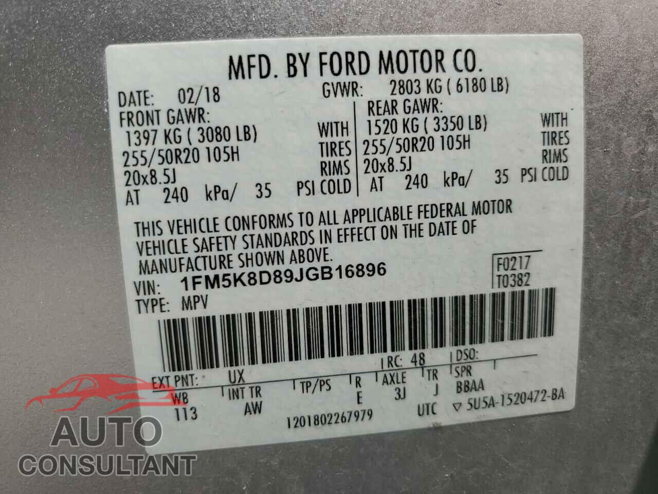FORD EXPLORER 2018 - 1FM5K8D89JGB16896