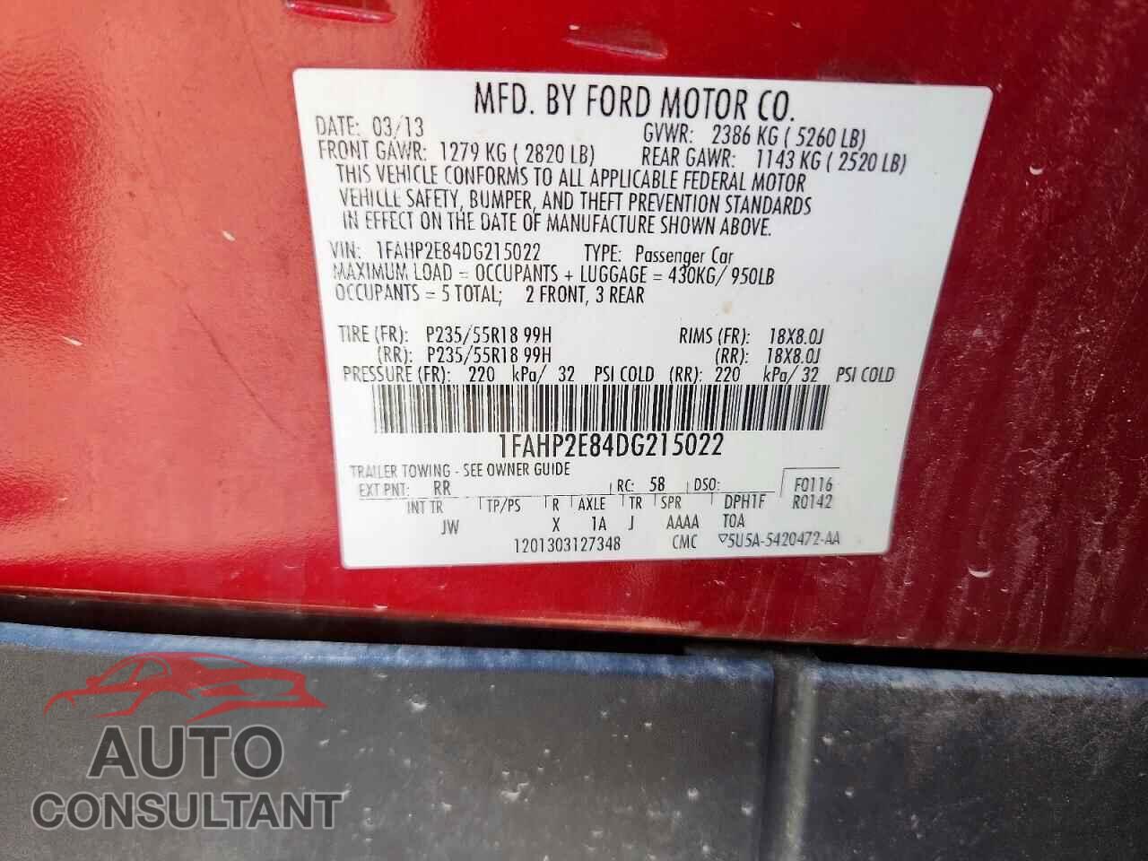 FORD TAURUS 2013 - 1FAHP2E84DG215022