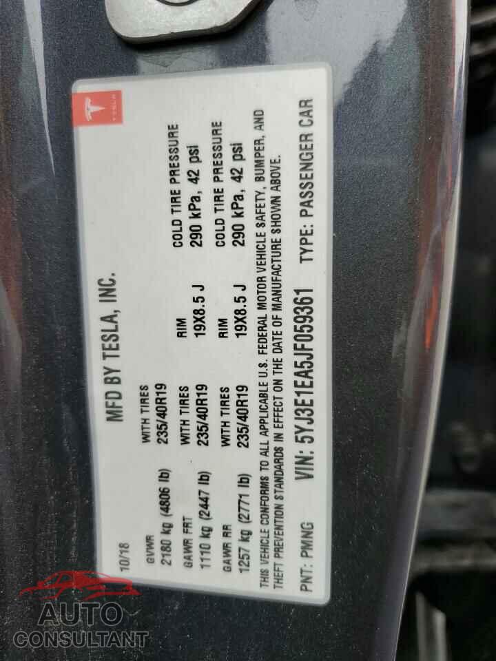 TESLA MODEL 3 2018 - 5YJ3E1EA5JF059361