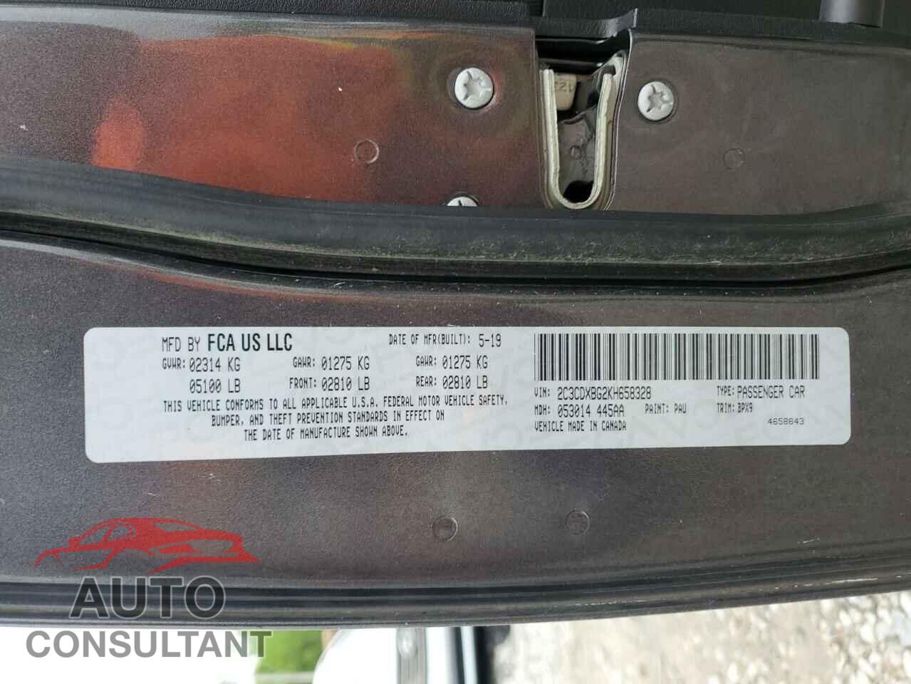 DODGE CHARGER 2019 - 2C3CDXBG2KH658328