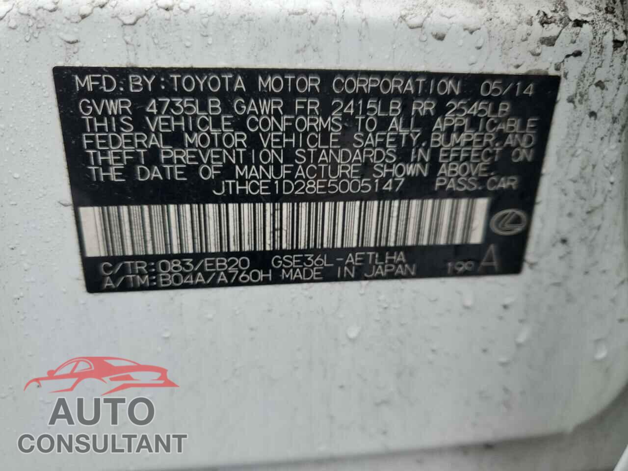 LEXUS IS 2014 - JTHCE1D28E5005147