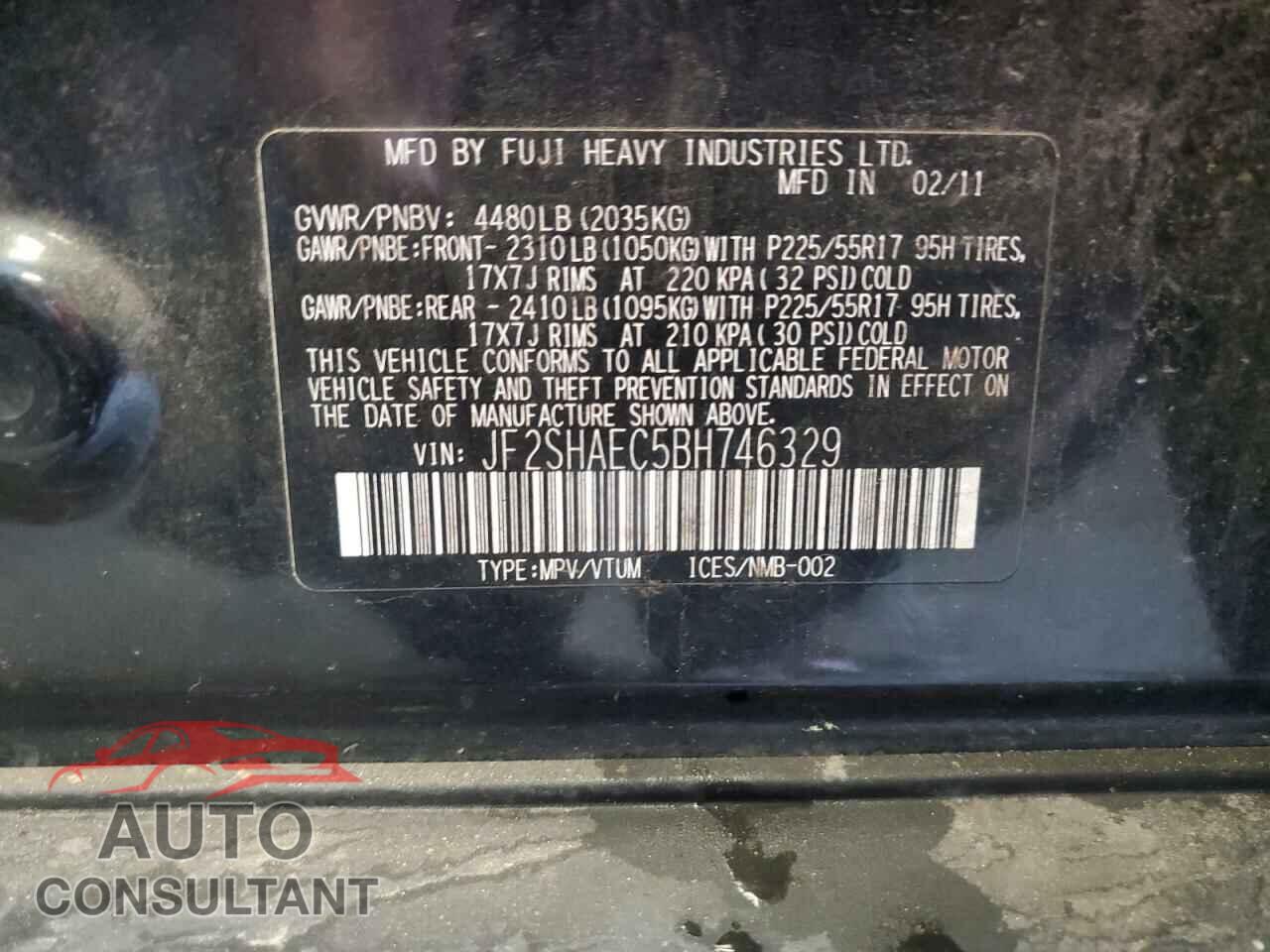 SUBARU FORESTER 2011 - JF2SHAEC5BH746329