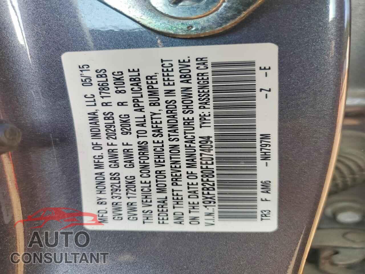 HONDA CIVIC 2015 - 19XFB2F80FE074094