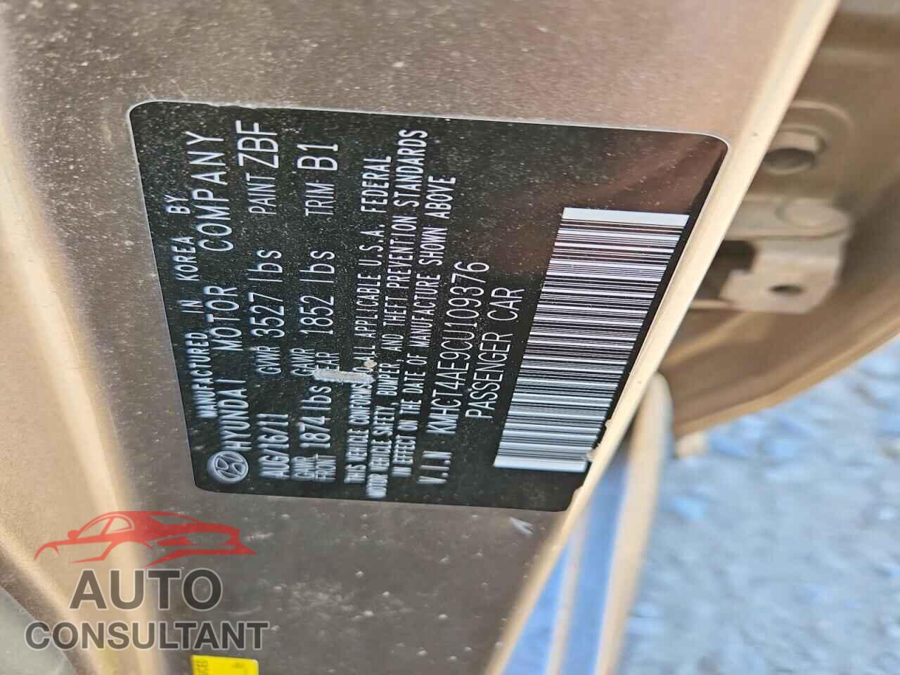 HYUNDAI ACCENT 2012 - KMHCT4AE9CU109376