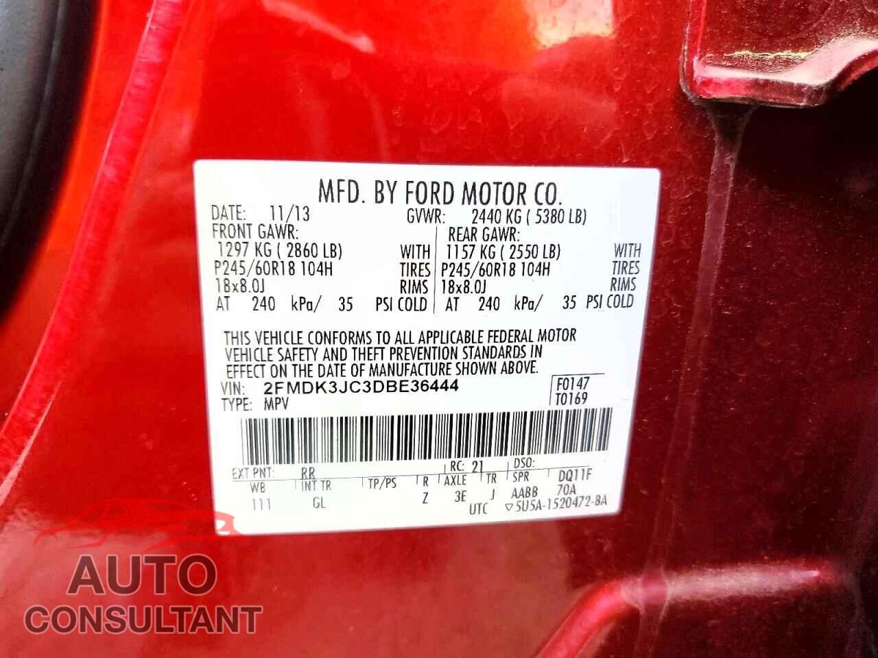 FORD EDGE 2013 - 2FMDK3JC3DBE36444