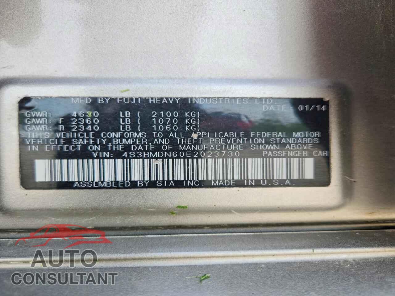 SUBARU LEGACY 2014 - 4S3BMDN60E2023730