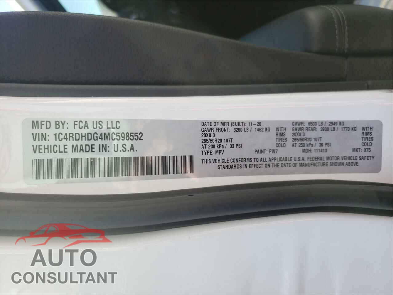 DODGE DURANGO 2021 - 1C4RDHDG4MC598552