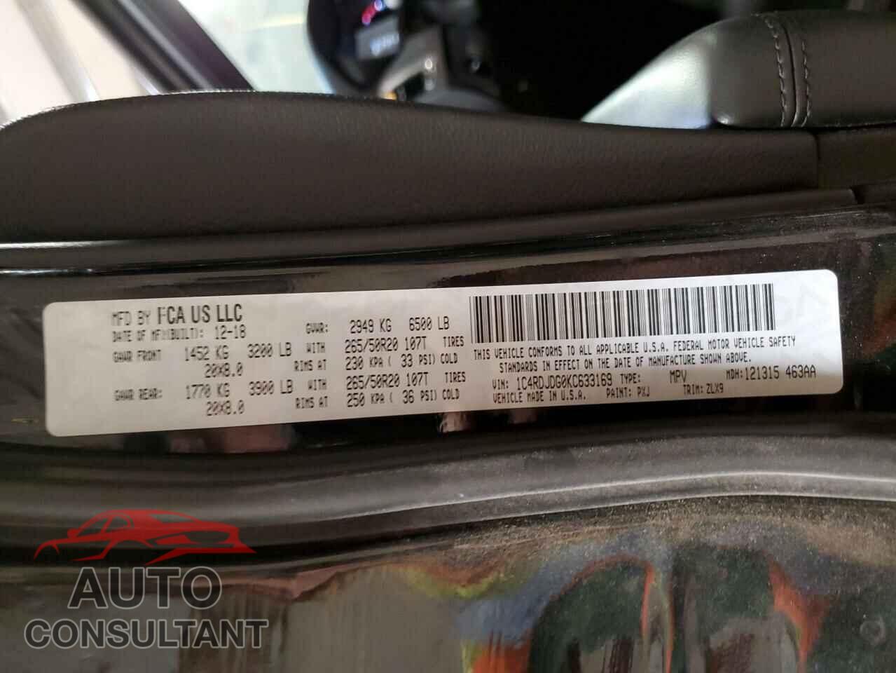 DODGE DURANGO 2019 - 1C4RDJDG0KC633169