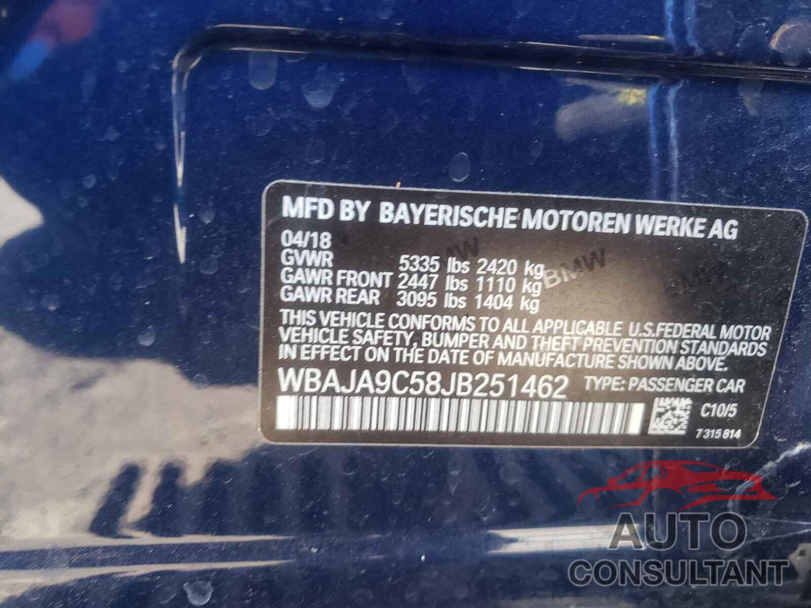 BMW 5 SERIES 2018 - WBAJA9C58JB251462