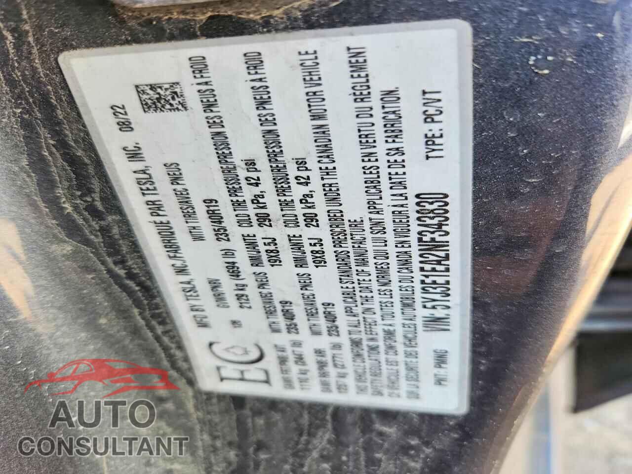 TESLA MODEL 3 2022 - 5YJ3E1EA2NF343830