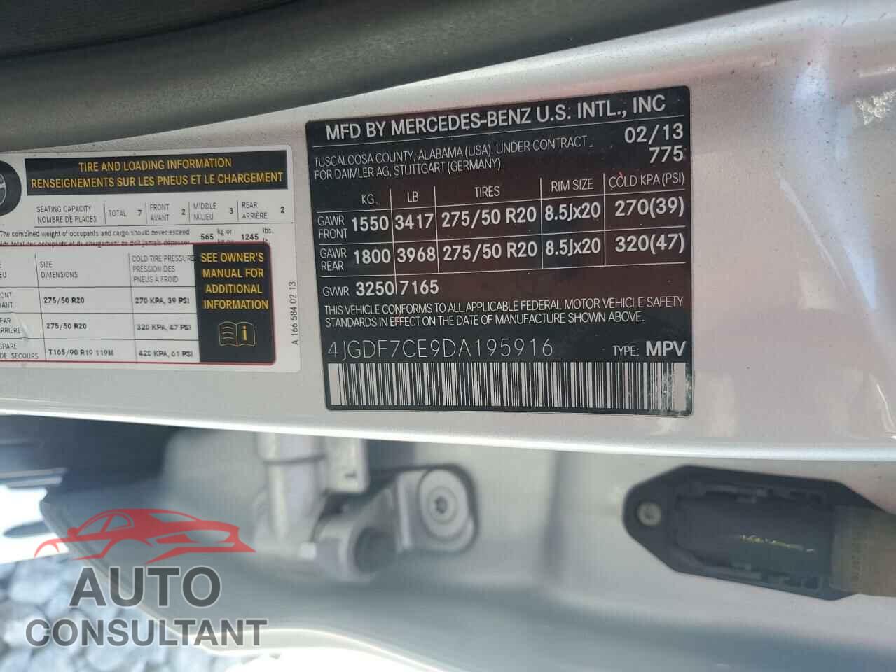 MERCEDES-BENZ GL-CLASS 2013 - 4JGDF7CE9DA195916