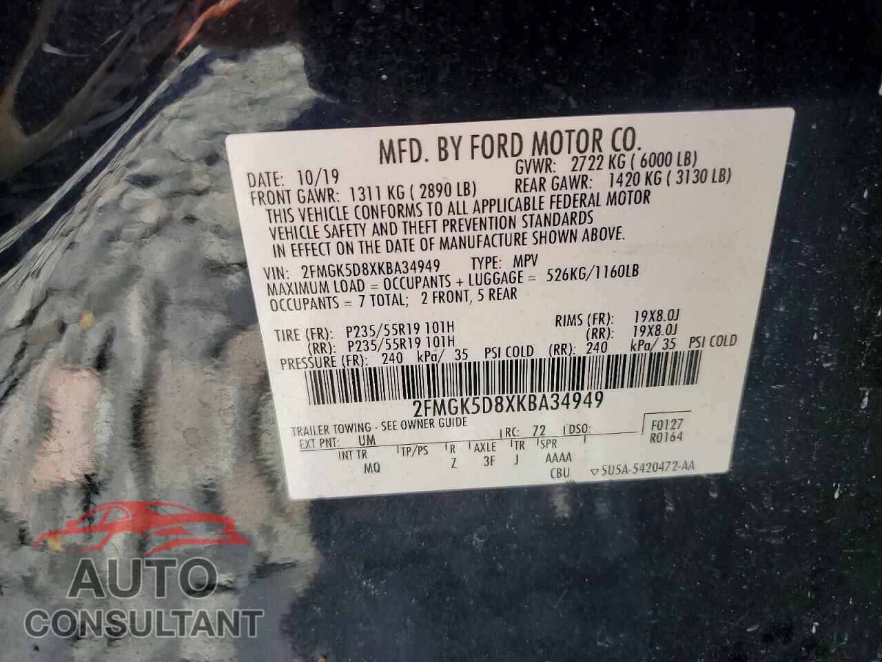 FORD FLEX 2019 - 2FMGK5D8XKBA34949