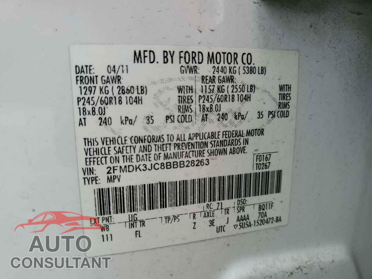 FORD EDGE 2011 - 2FMDK3JC8BBB28263