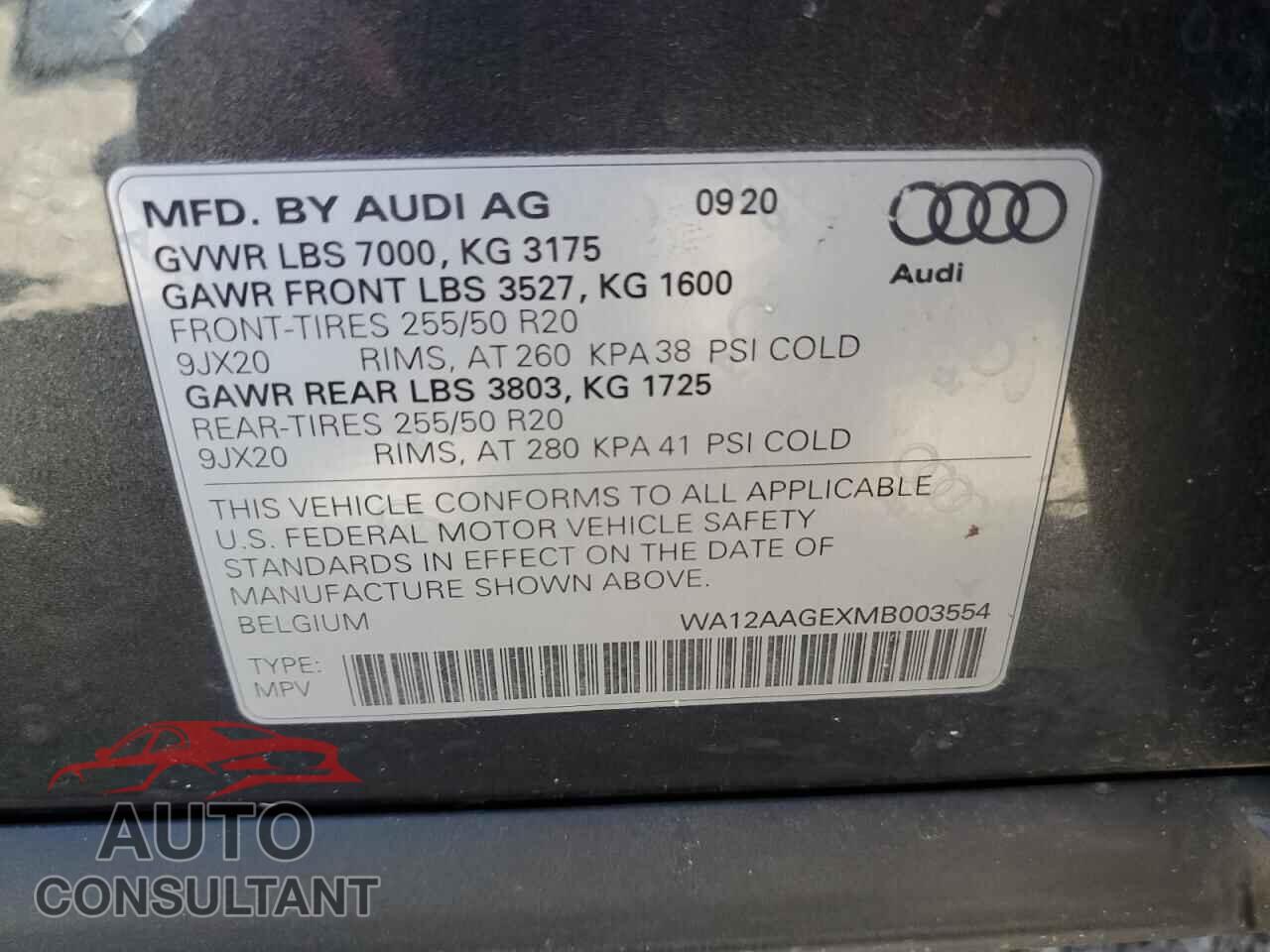 AUDI E-TRON 2021 - WA12AAGEXMB003554