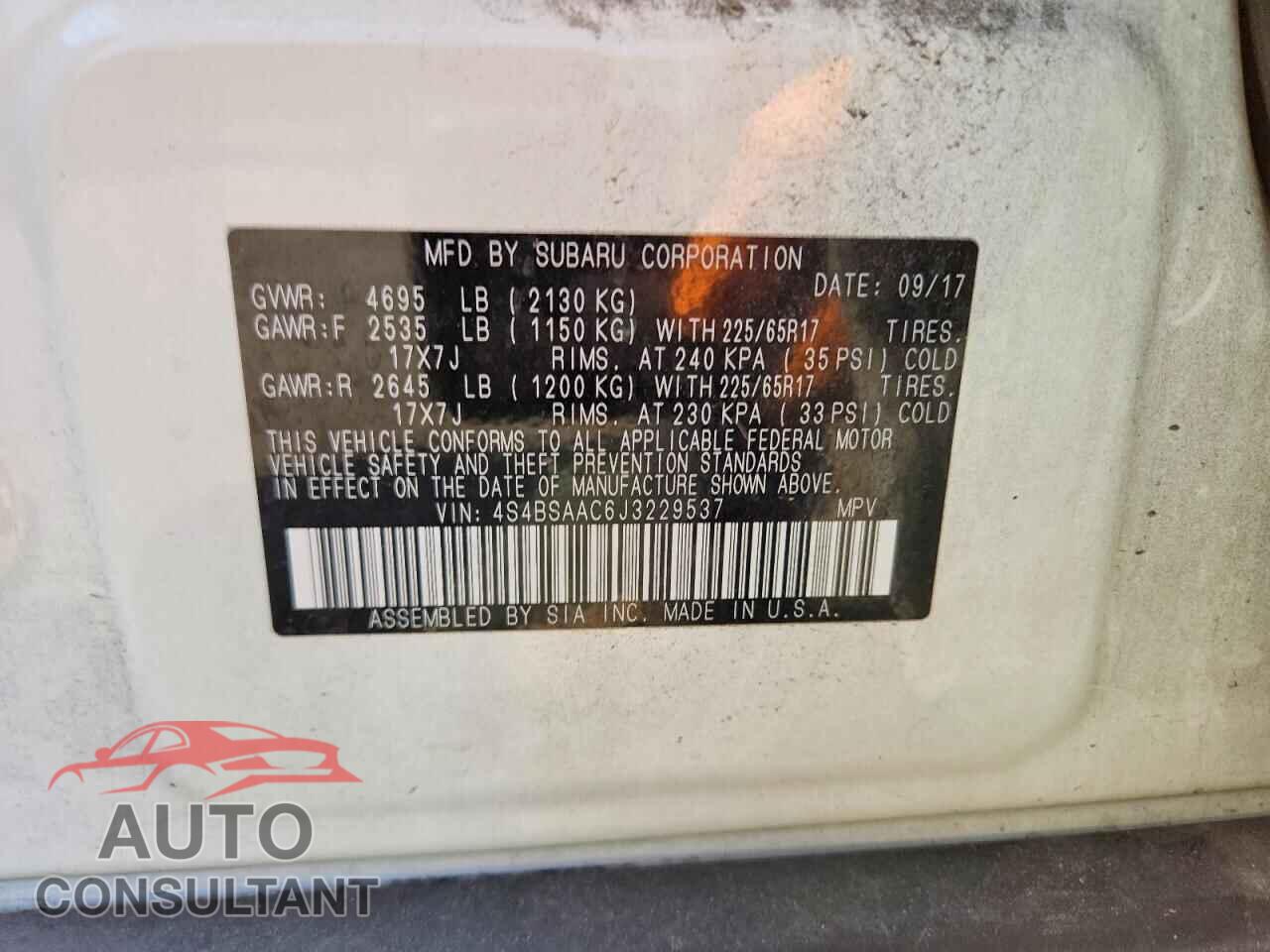SUBARU OUTBACK 2018 - 4S4BSAAC6J3229537