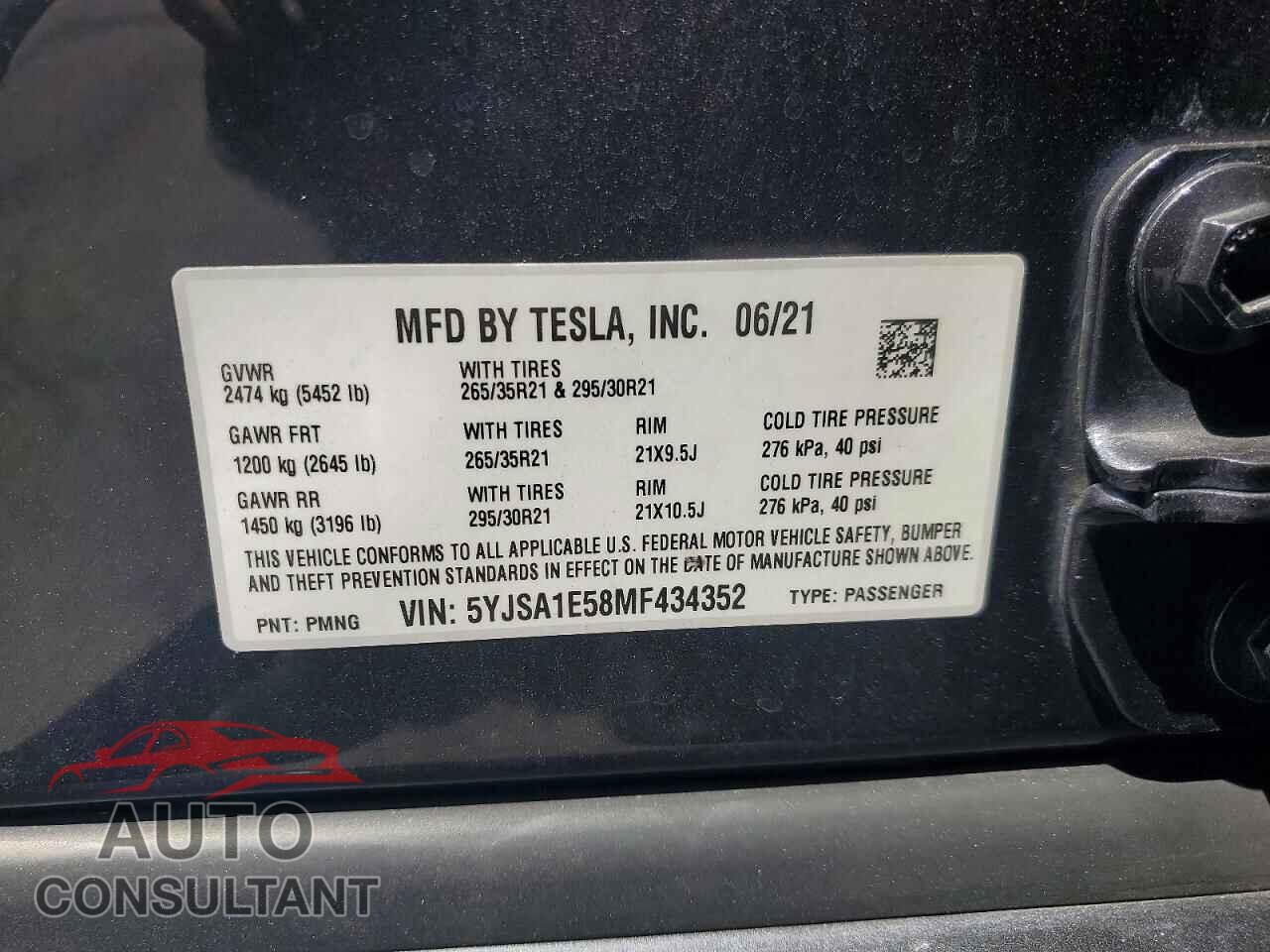 TESLA MODEL S 2021 - 5YJSA1E58MF434352