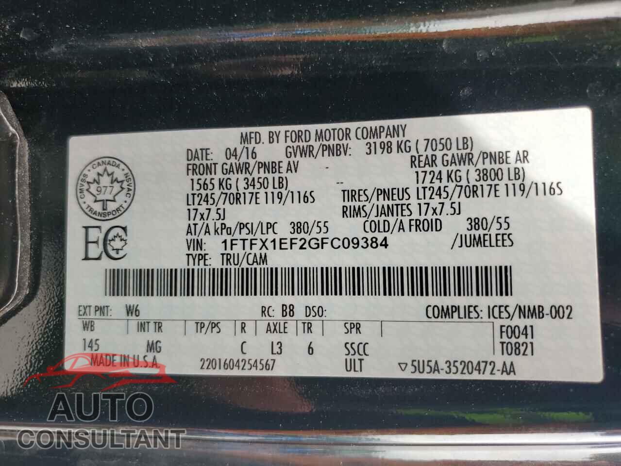 FORD F-150 2016 - 1FTFX1EF2GFC09384