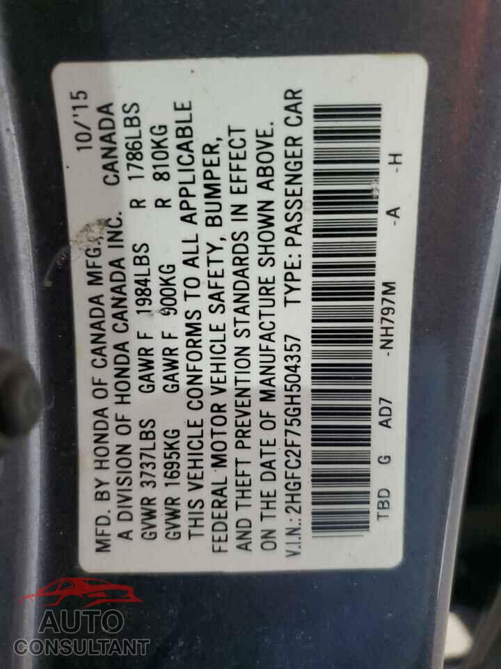 HONDA CIVIC 2016 - 2HGFC2F75GH504357