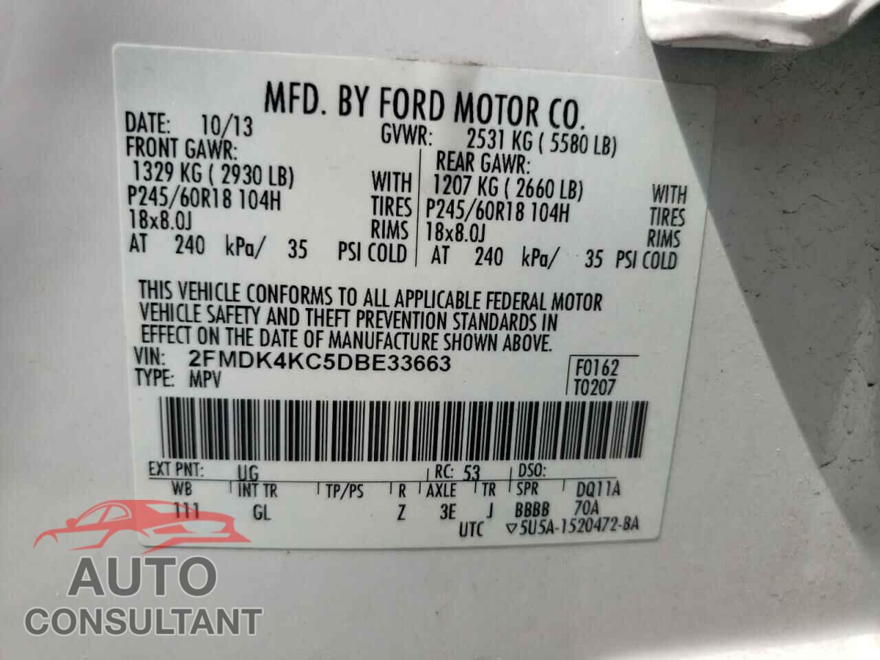 FORD EDGE 2013 - 2FMDK4KC5DBE33663