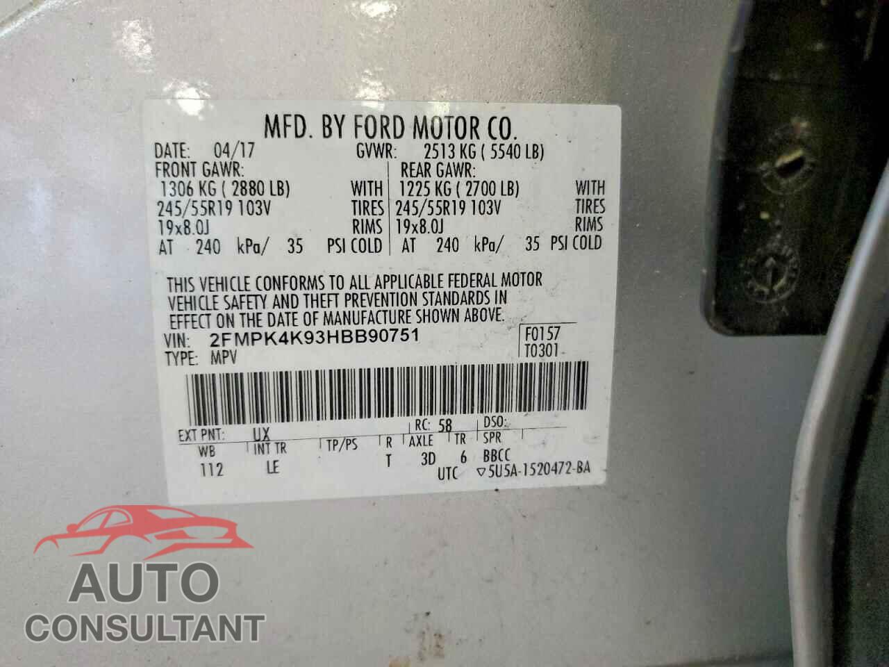 FORD EDGE 2017 - 2FMPK4K93HBB90751
