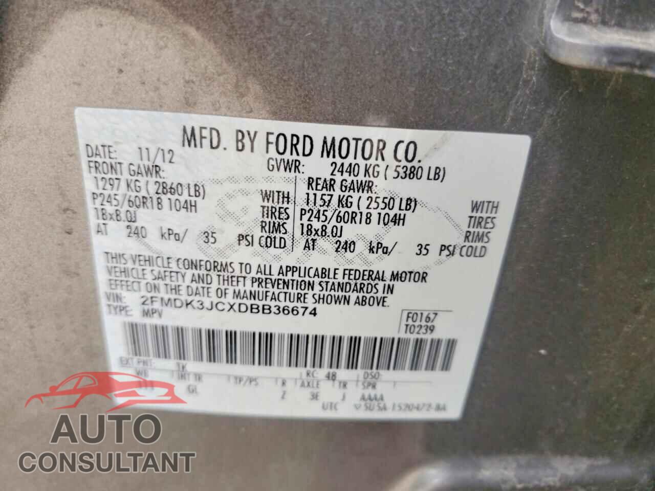 FORD EDGE 2013 - 2FMDK3JCXDBB36674