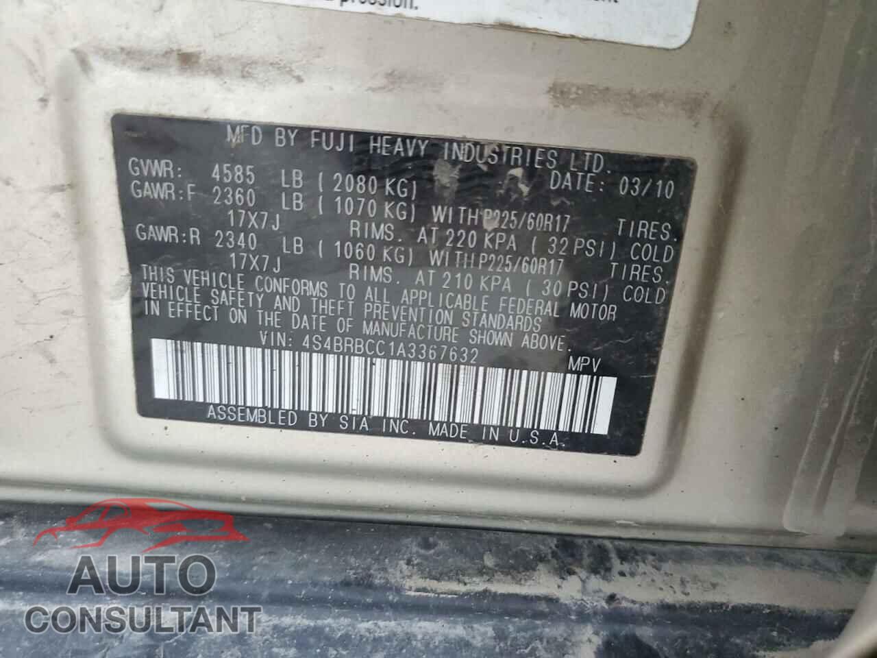 SUBARU OUTBACK 2010 - 4S4BRBCC1A3367632