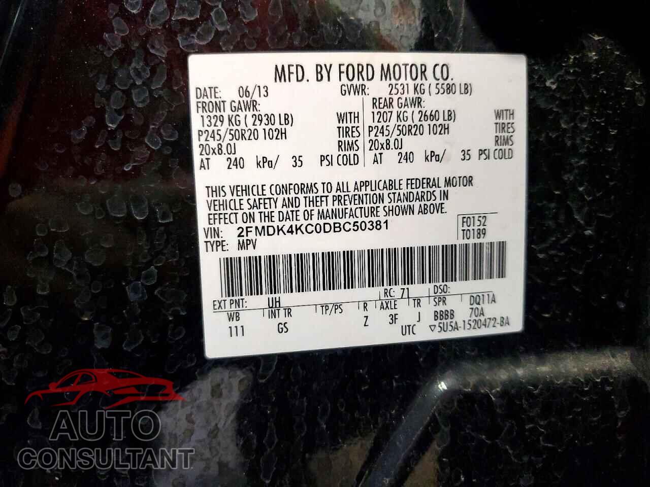FORD EDGE 2013 - 2FMDK4KC0DBC50381